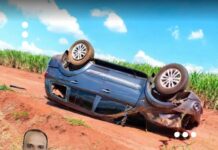 Capotamento em vicinal deixa motorista ferido e mobiliza resgate