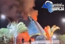 Monumento de Nossa Senhora Aparecida é destruído por incêndio em Goiás